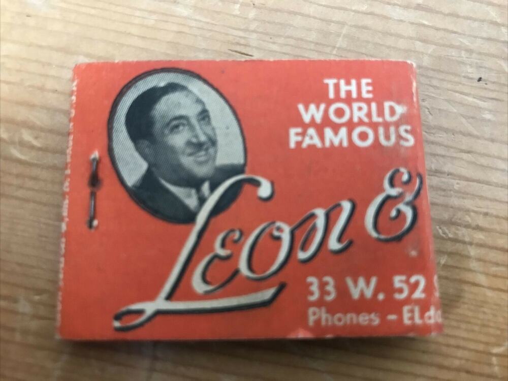 Vintage 1940s Leon Eddies New York City Nightclub Matchsticks Match Book Cover